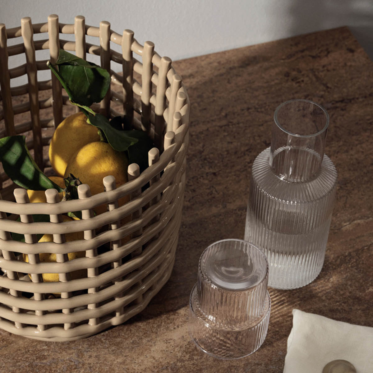 ferm Living Ceramic Basket Oval Cashmere