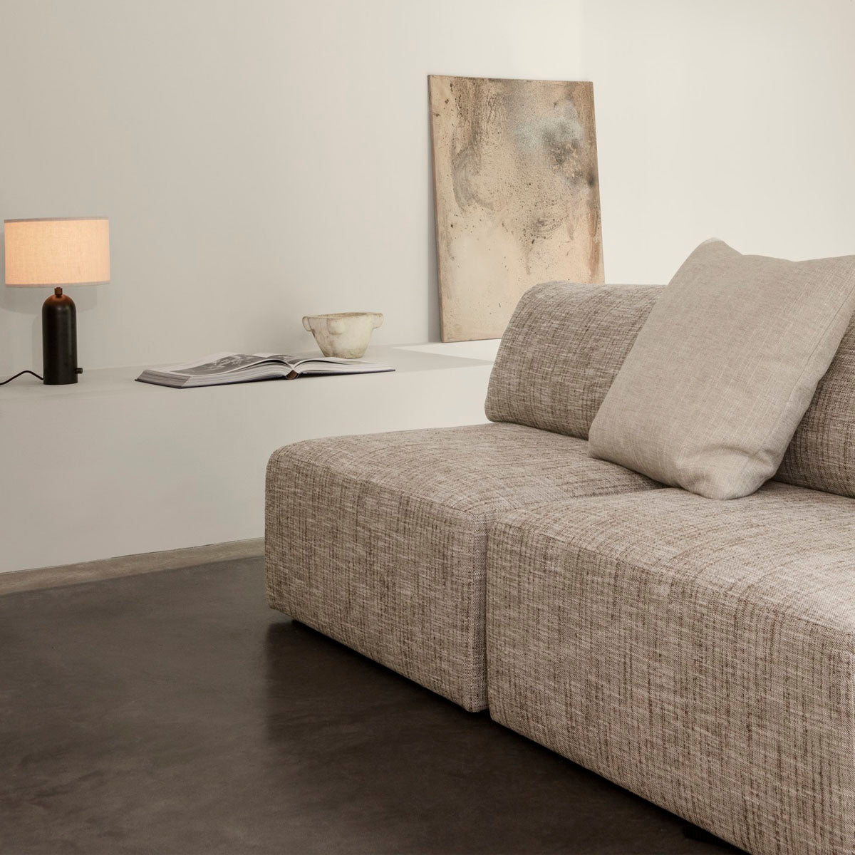 GUBI Gravity Table Lamp Small Black Marble Canvas Shade