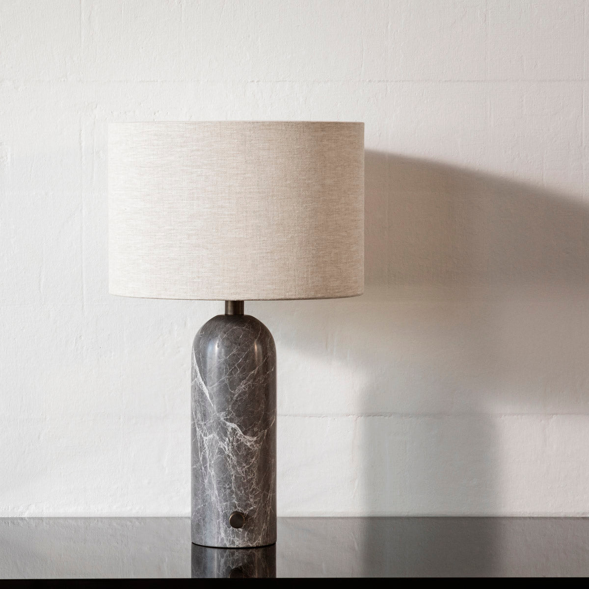 GUBI Gravity Table Lamp Small Grey Marble Canvas Shade