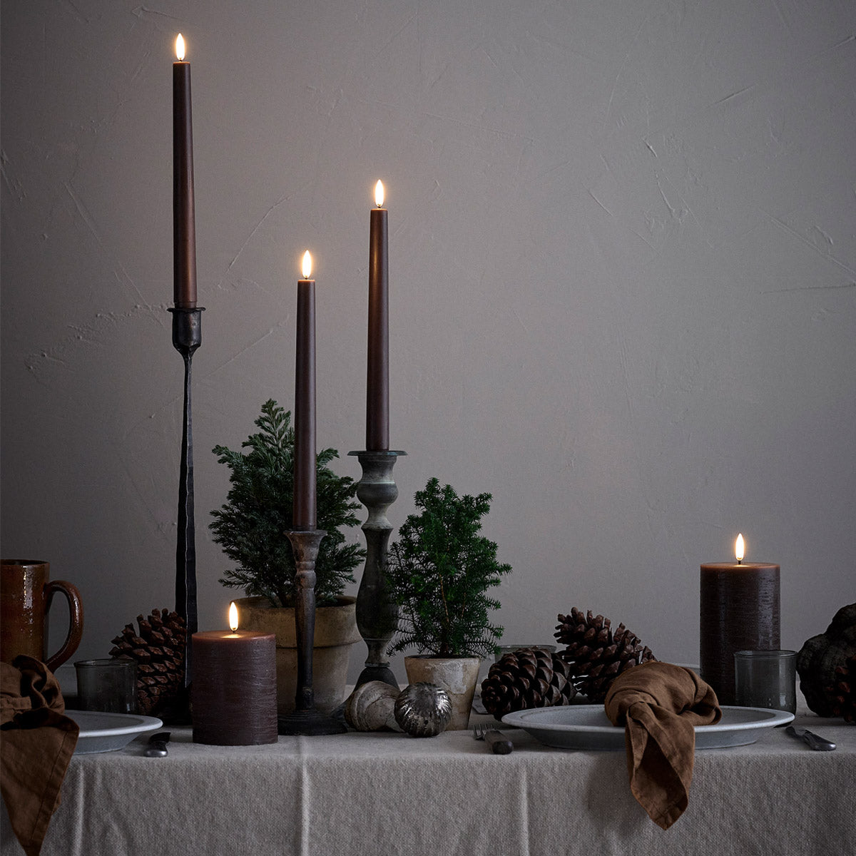 UYUNI LED Pillar Candle Rustic Brown H20cm