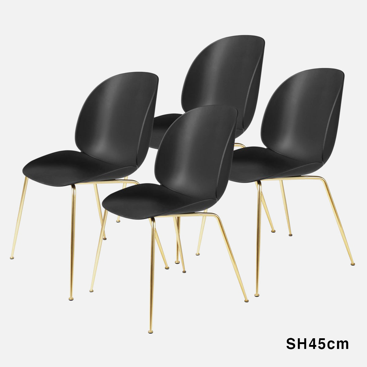 Beetle Chair Un-upholstered Black Conic Base Brass 45cm