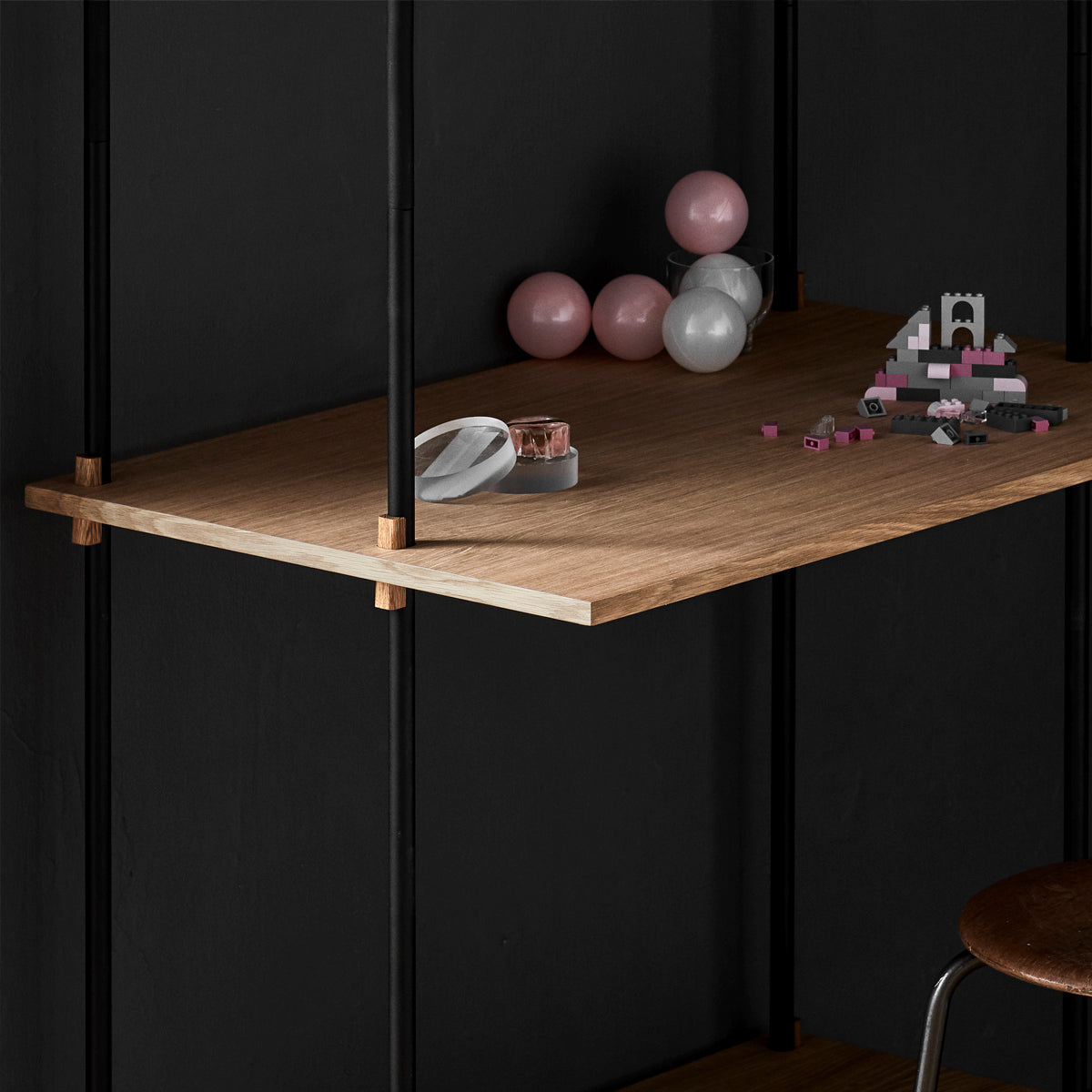 Shelving System Single H200 Desk  Black-Oak