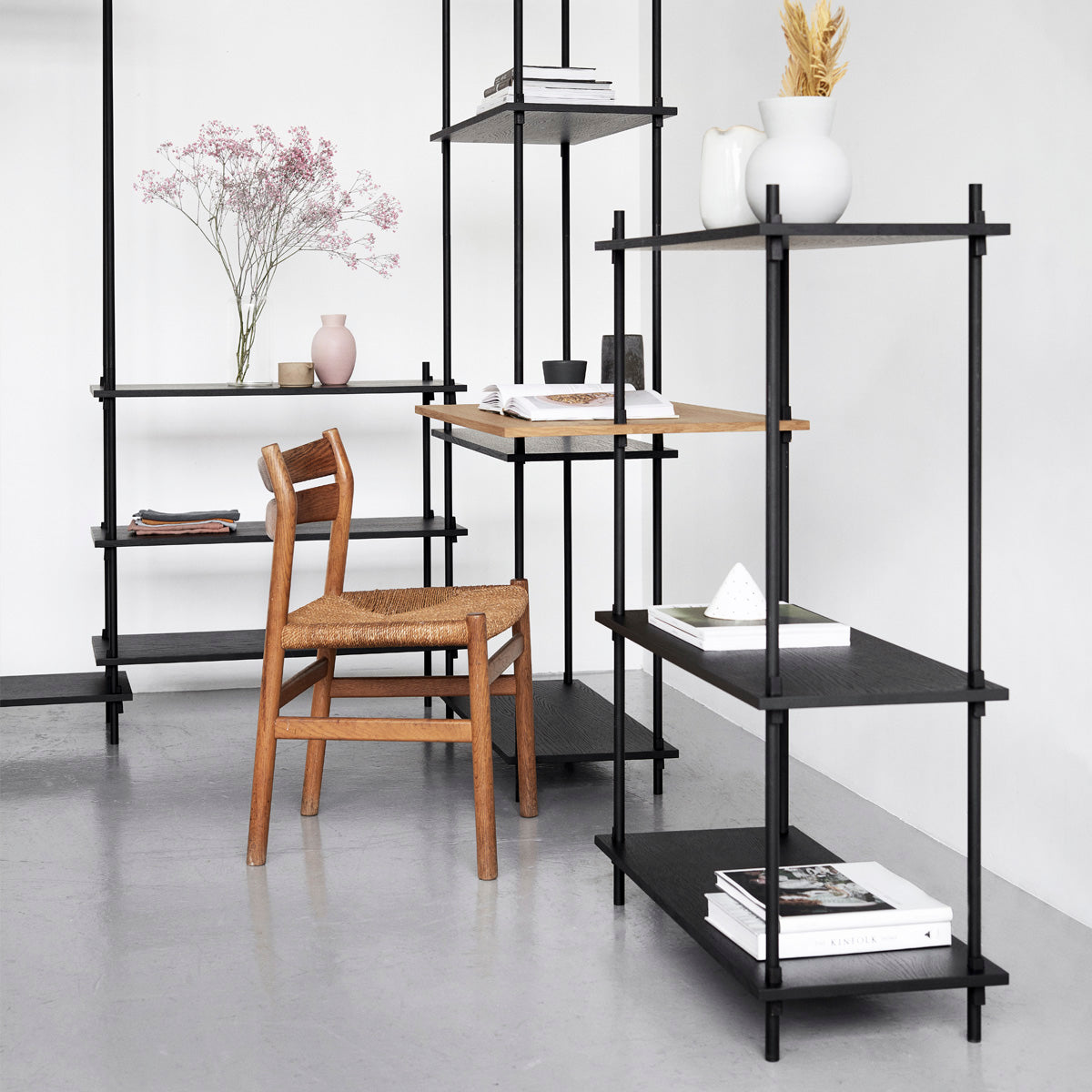 Shelving System Double H200 With Wardrobe Black-Black