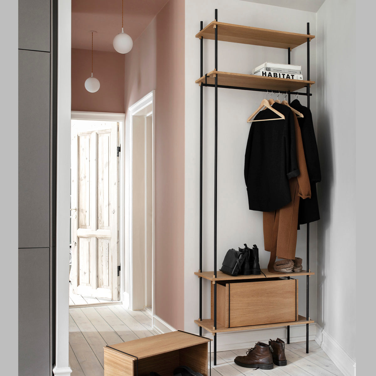 Shelving System Single H200 Wardrobe +Cabinet White-Smoke Oak