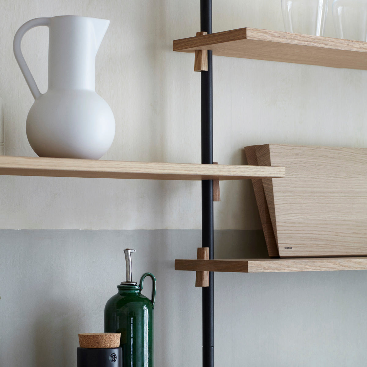 Shelving System Double H200 With Wardrobe Black-Oak