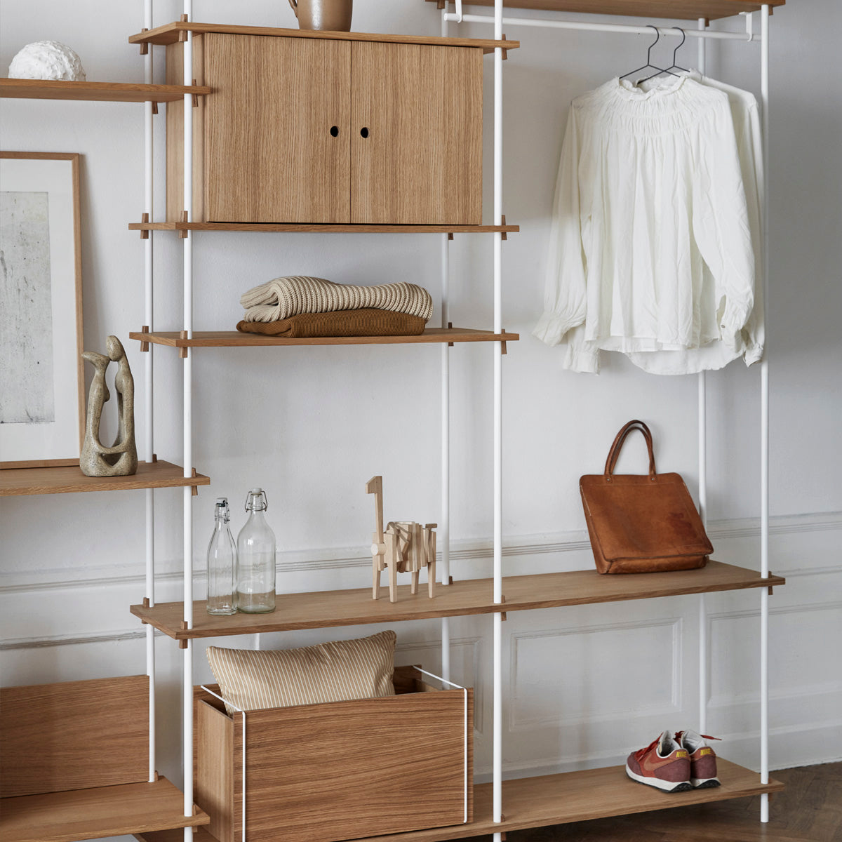 Shelving System Single H200 Shelf +Cabinet  White-Smoke Oak