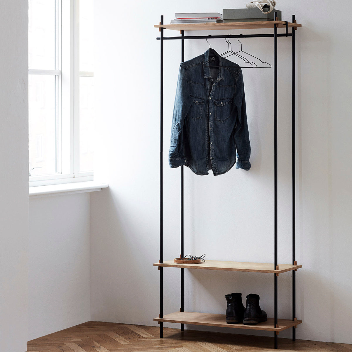 Shelving System Single H200 Wardrobe  Black-Smoke Oak