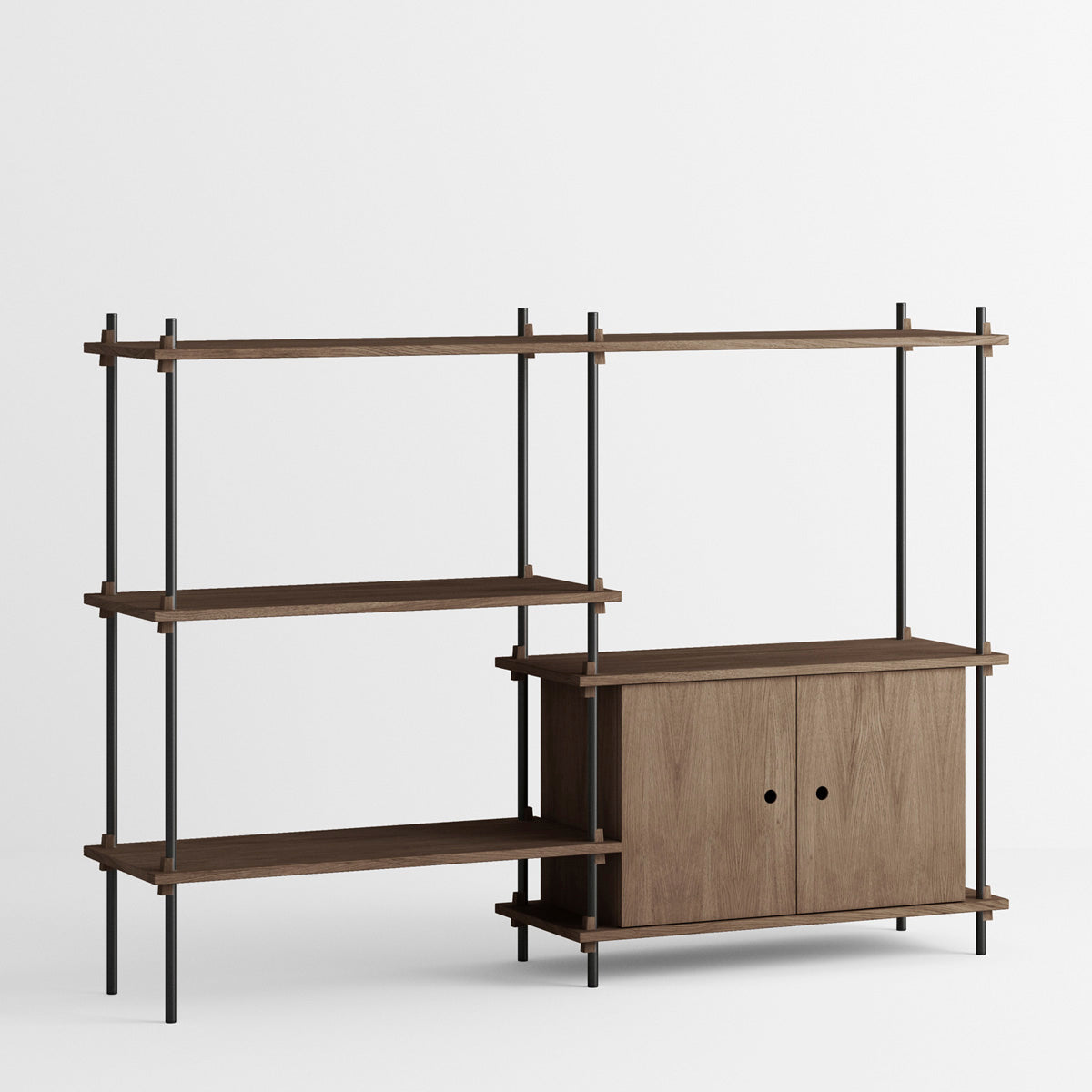 Shelving System Double H115 Shelf +Cabinet Black Smoke Oak