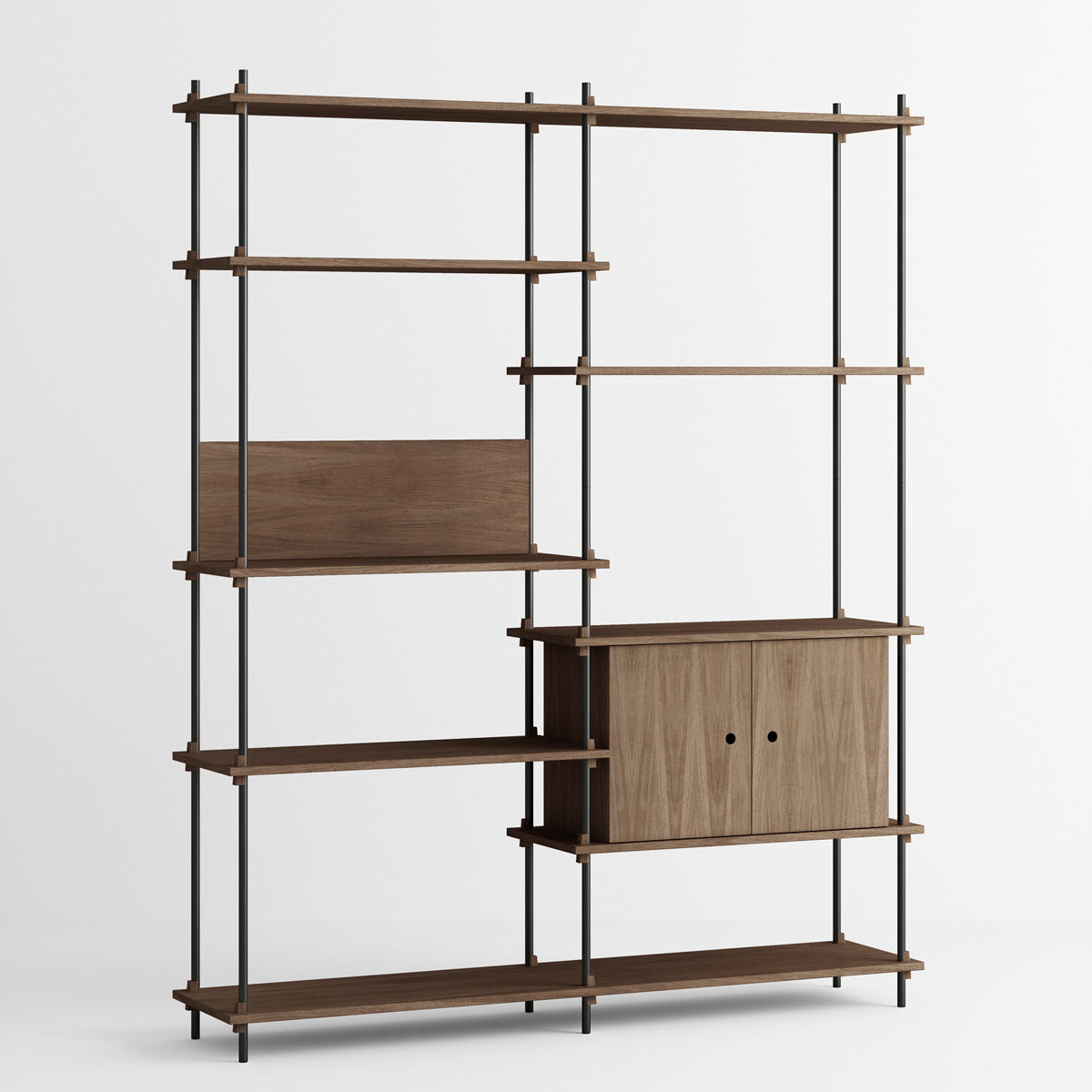 Shelving System Double H200 With Cabinet Shelf Black-Smoke Oak