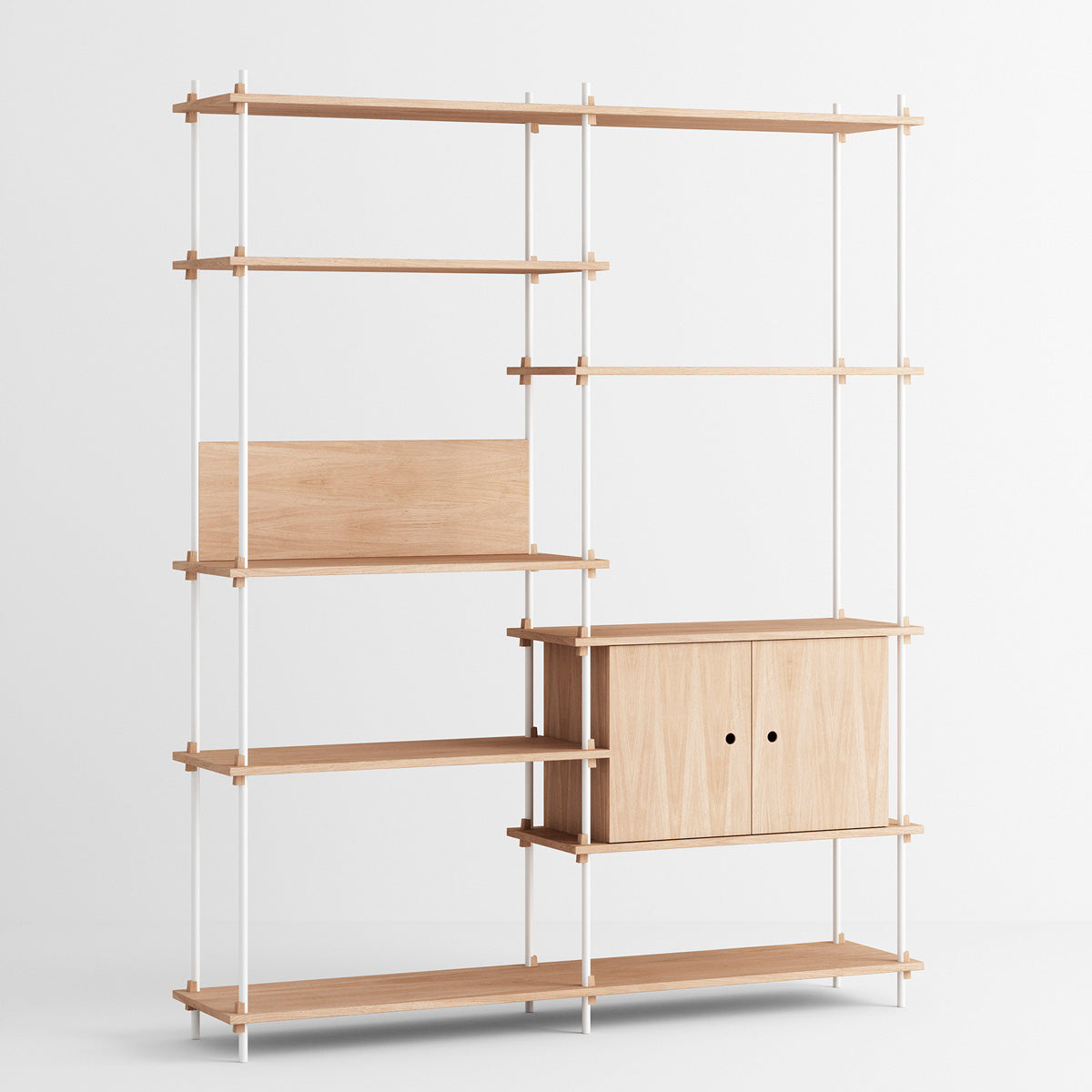 Shelving System Double H200 With Cabinet Shelf White Oak