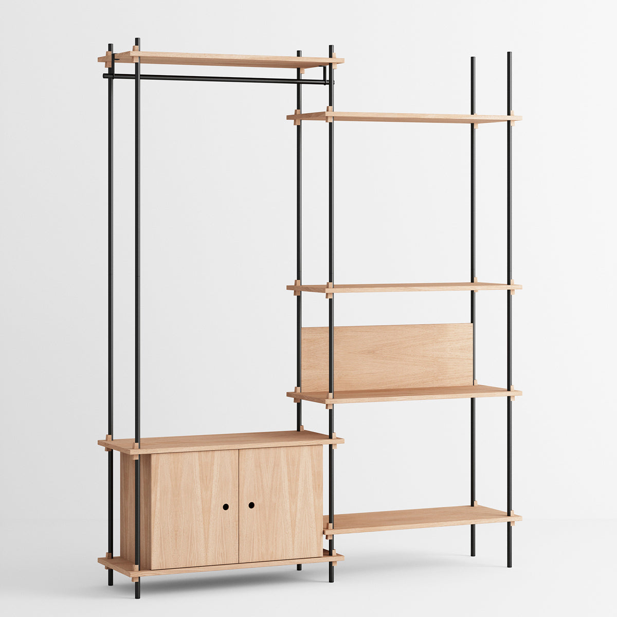 Shelving System Double H200 With Wardrobe Black-Oak
